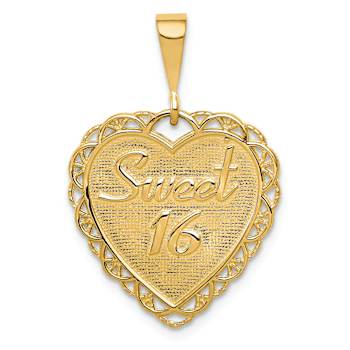 14k Yellow Gold Textured Reversible Sweet 16 Heart Pendant