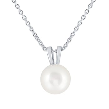 10-11mm Button White Freshwater Pearl Sterling Silver Solitaire Pendant
with Chain