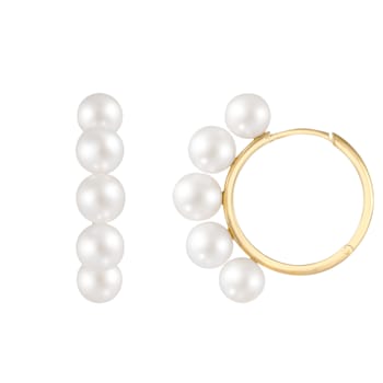 White Cultured Freshwater Pearl 14k Yellow Gold Earrings 6-6.5mm