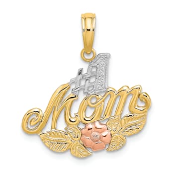 14k Yellow Gold and 14k Rose Gold with Rhodium Over 14k Yellow Gold
Textured #1 MOM Flower Charm