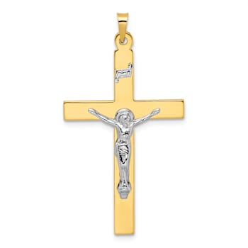 14K Two-tone Gold Solid INRI Crucifix Pendant