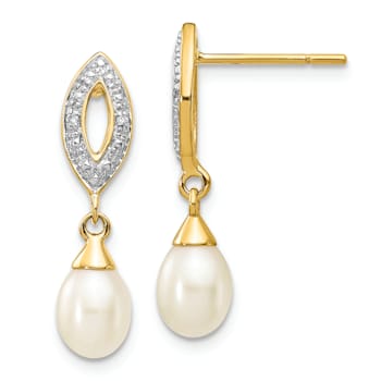 14K Yellow Gold 7x5mm White Teardrop Freshwater Cultured Pearl 0.01ct
Diamond Dangle Earrings
