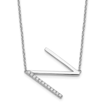 Rhodium Over 14k White Gold Sideways Diamond Initial N Pendant Cable
Link 18 Inch Necklace