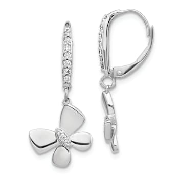 Rhodium Over 14K White Gold Diamond Butterfly Dangle Earrings