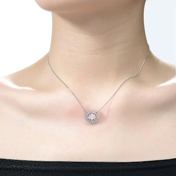 CZ Solitaire Pendant In White Rhodium Over Brass