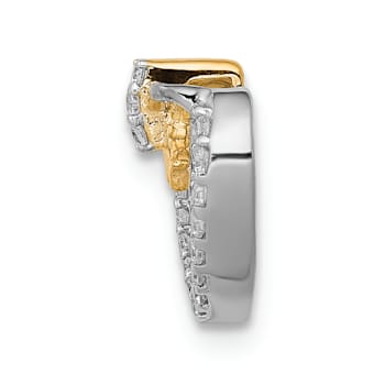 14k White Gold and Yellow Rhodium Over 14k White Gold Diamond Heart with
Bow Chain Slide Pendant