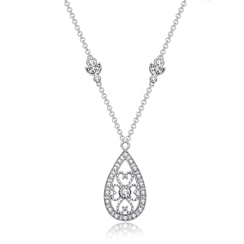 Teardrop CZ Drop Necklace In Sterling Silver