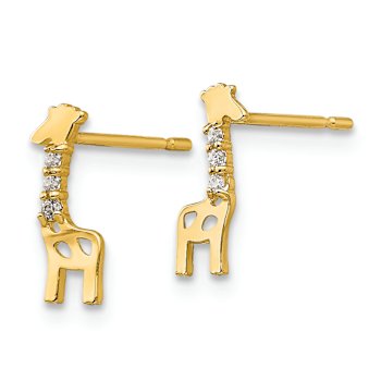 14K Yellow Gold Cubic Zirconia Giraffe Post Earrings