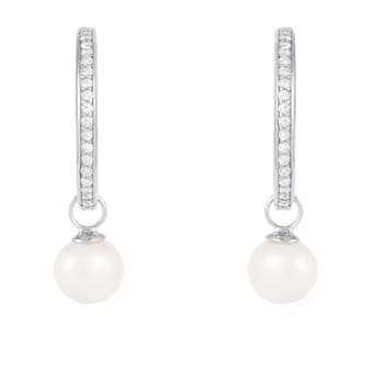 7.5-8mm White Cultured Freshwater Pearl and Cubic Zirconia Rhodium Over
Sterling Silver Earrings