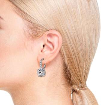 CZ Basket-Set Drop Earrings In White Rhodium Over Brass