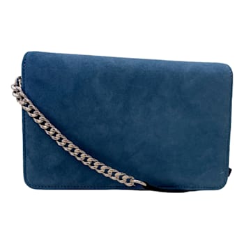 Jimmy Choo Kalina Parrot Blue Suede Chain Wallet