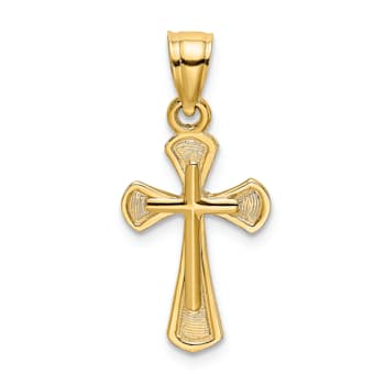 14k Yellow Gold Solid Textured Cross Pendant