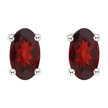 5x3mm Oval Garnet 14k White Gold Stud Earrings