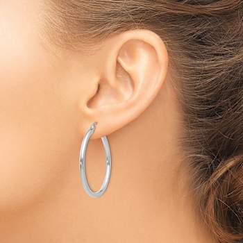 Rhodium Over 14k White Gold Polished 1 3/8" Tube Hoop Earrings