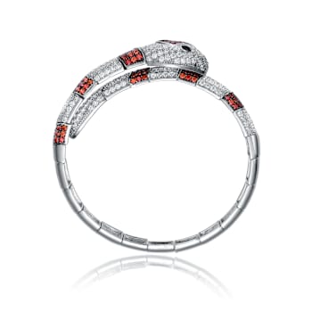 Ruby Color CZ Serpent Cuff Bracelet In Sterling Silver