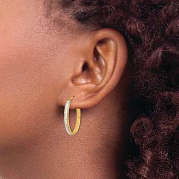 14k Two-tone Diamond-Cut and Textured 1 1/8" Hoop Earrings