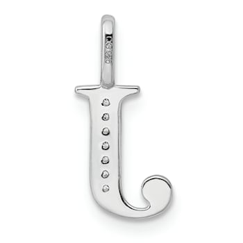 14K White Gold Diamond Letter J Initial Pendant