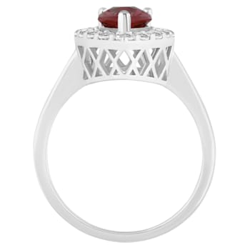 8x5mm Pear Shape Garnet And White Topaz Accents Rhodium Over Sterling
Silver Halo Ring