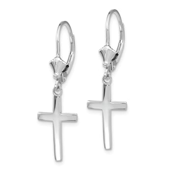 Rhodium Over 14k White Gold Polished Cross Dangle Earrings
