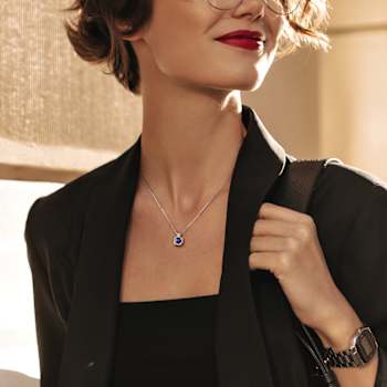 Diffused Sapphire & Diamond 10K White Gold Pendant With Chain 0.81ctw