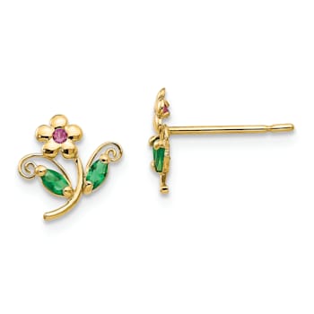 14K Yellow Gold Cubic Zirconia Children's Flower Post Earrings