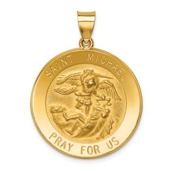 14k Yellow Gold Polished and Satin Saint Michael Medal Pendant