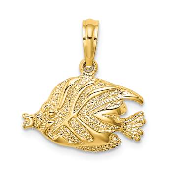 14k Yellow Gold Polished and Textured Fish Charm