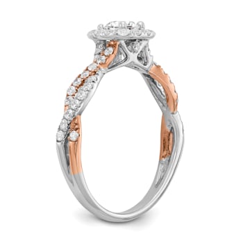 14K Two-tone Lab Grown Diamond Square Halo Engagement Ring 0.778ctw