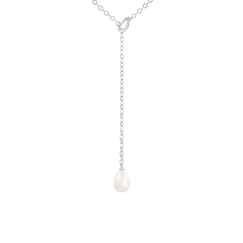 Dangling Y-shaped Rhodium Over Sterling Silver Cultured Freshwater Pearl
Necklace, 18" Adjustable