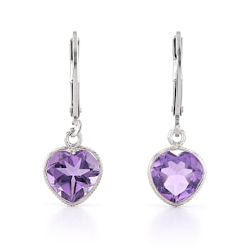 Purple Heart Shape Amethyst Sterling Silver Earrings 3ct