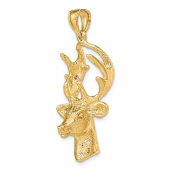 14k Yellow Gold 3D Deer Head Charm