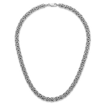 Rhodium Over Sterling Silver 7.5mm Hollow Byzantine 18 inch Necklace