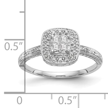Rhodium Over 14K White Gold Diamond Cluster Engagement Ring 0.22ctw