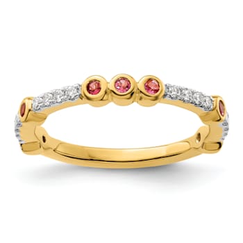 14K Yellow Gold Stackable Expressions Pink Tourmaline and Diamond Ring 0.185ctw