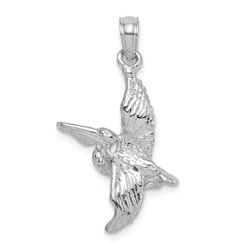 Rhodium Over 14k White Gold Textured Pelican Flying Pendant