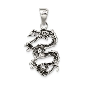 Sterling Silver Antiqued and Textured Dragon Pendant