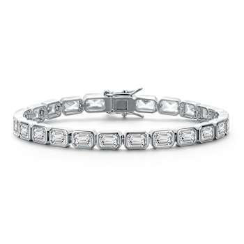 Oval CZ Tennis Bracelet In White Rhodium Over Brass