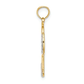 14k Yellow Gold and Rhodium Over 14k Yellow Gold Polished Textured Angel
with Faith Charm