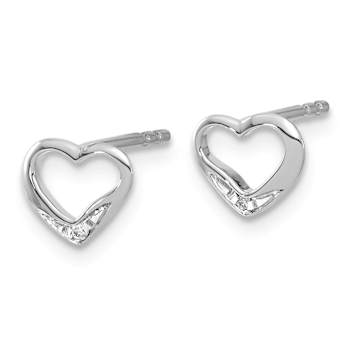 Rhodium Over 14k White Gold Diamond Heart Stud Earrings