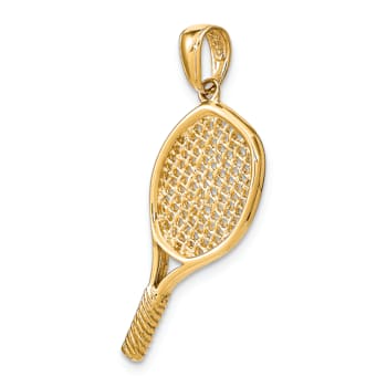 14k Yellow Gold Solid 3D Polished and Textured Tennis Racquet Pendant