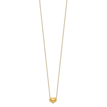 14K Yellow Gold Small Hollow Heart with Chain and 1-inch Extension Necklace