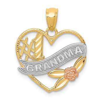 14K Tri-color Gold Textured Diamond-Cut #1 Grandma in Heart Pendant