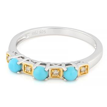 Turquoise And Lab-Grown Diamond Band Ring In Rhodium And 18K Gold Over
Sterling Silver 0.05ctw