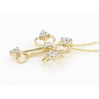 White Lab-Grown Diamond 14k Yellow Gold Cross Pendant With 18" Rope
Chain 0.35ctw