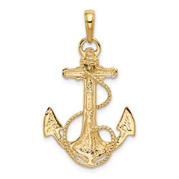 10K Yellow Gold Textured Anchor with Rope Pendant