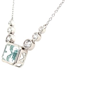Rectangular Octagonal Aquamarine Rhodium Over Sterling Silver Necklace, 3.75ctw