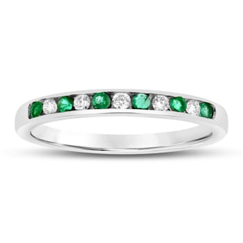 Emerald and Diamond 14k White Gold Band Ring 0.23ctw