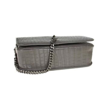 Saint Laurent Charlotte Crocodile Embossed Leather Grey Crossbody Bag