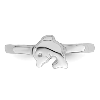 Rhodium Over Sterling Silver Polished Dolphin Children's Ring