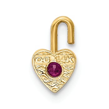 14K Yellow Gold Ruby Simulant Birthstone Heart Charm